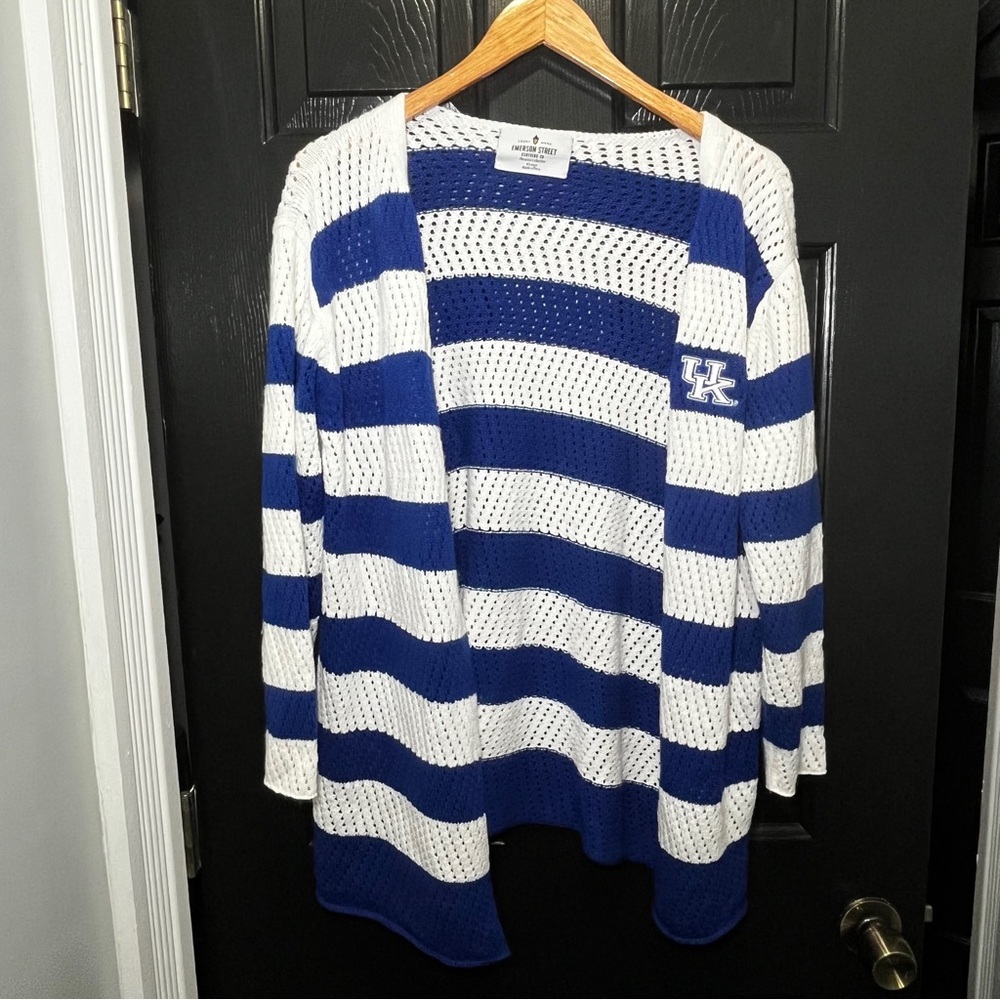 UK Cardigan Emerson Street Women’s Sz XL Blue White Striped Knit Peru